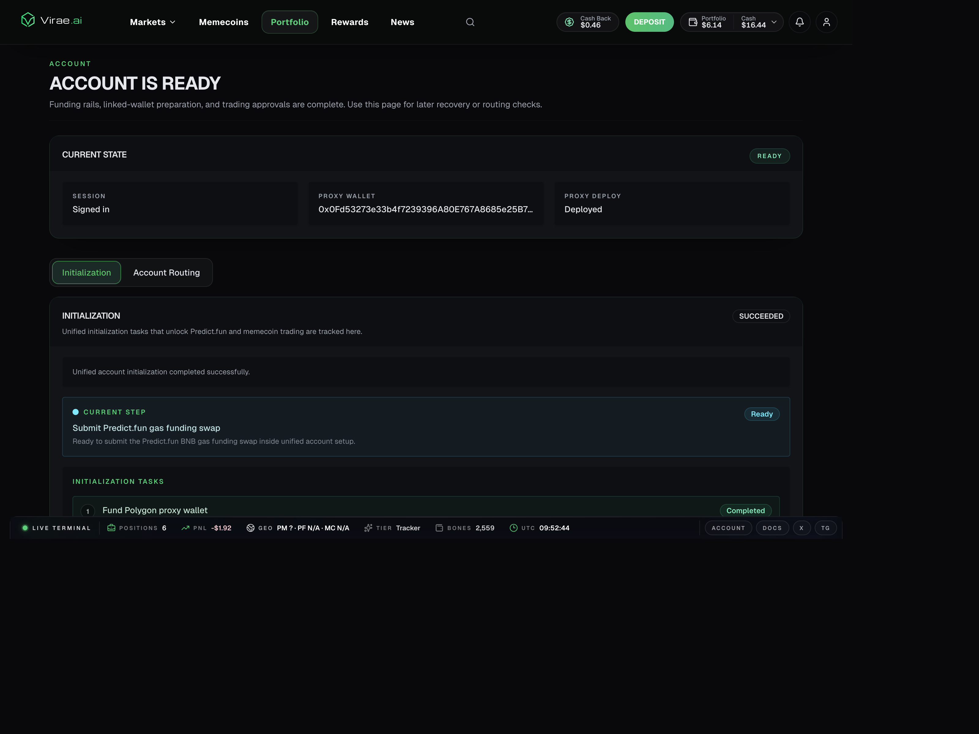 Virae account overview