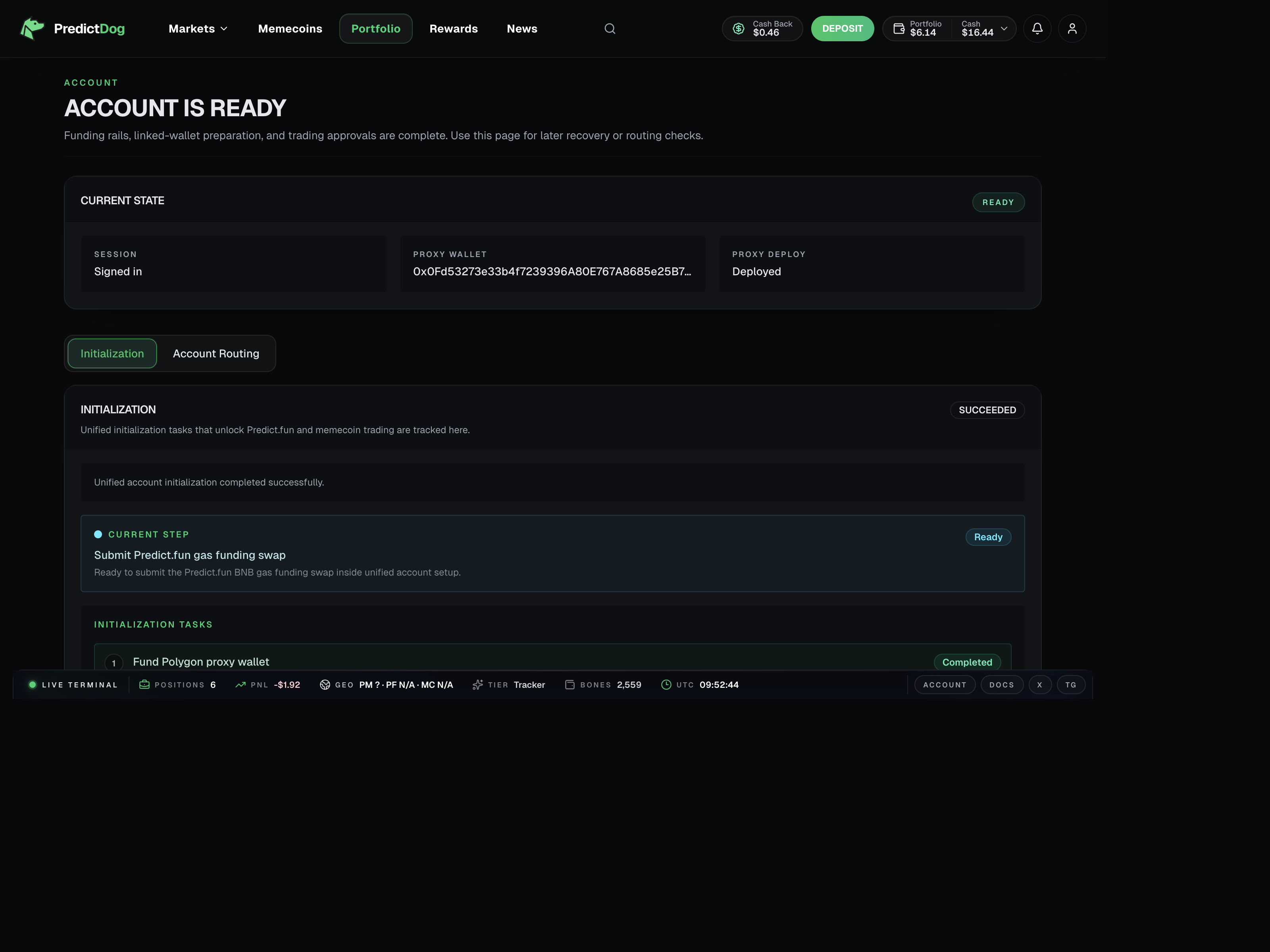 PredictDog account overview