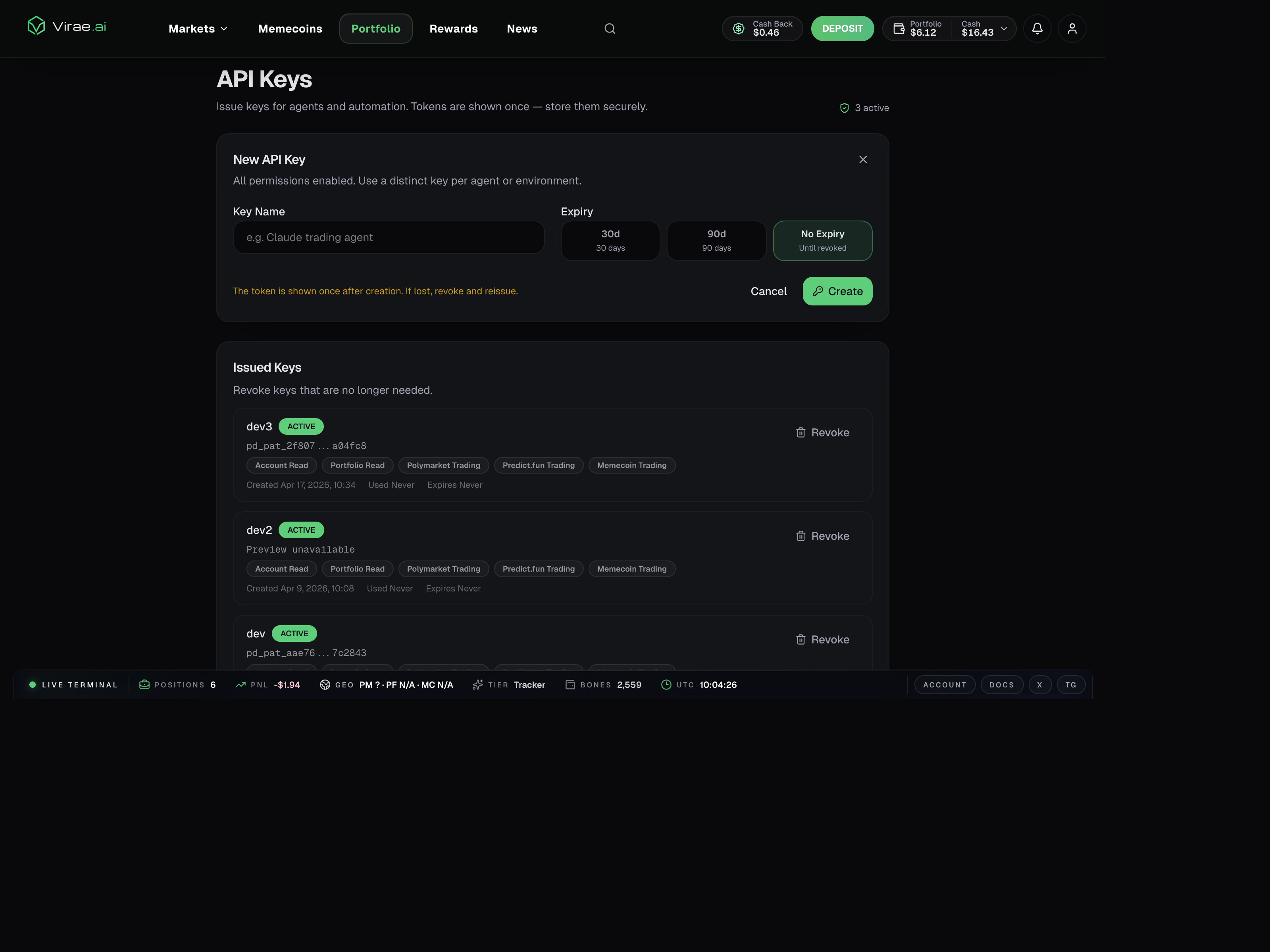 Virae API key management