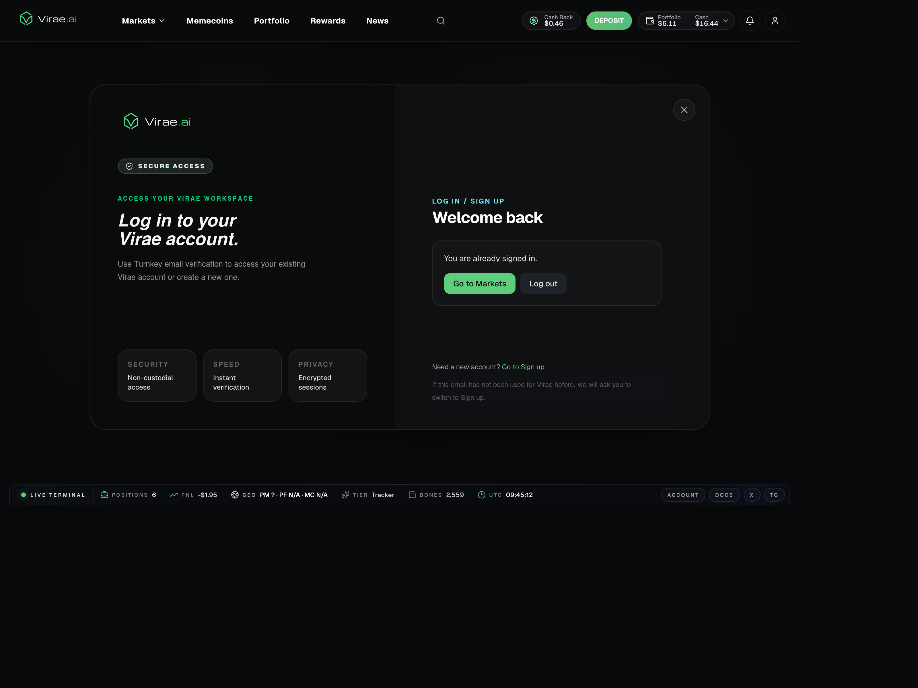 Virae login and identity flow
