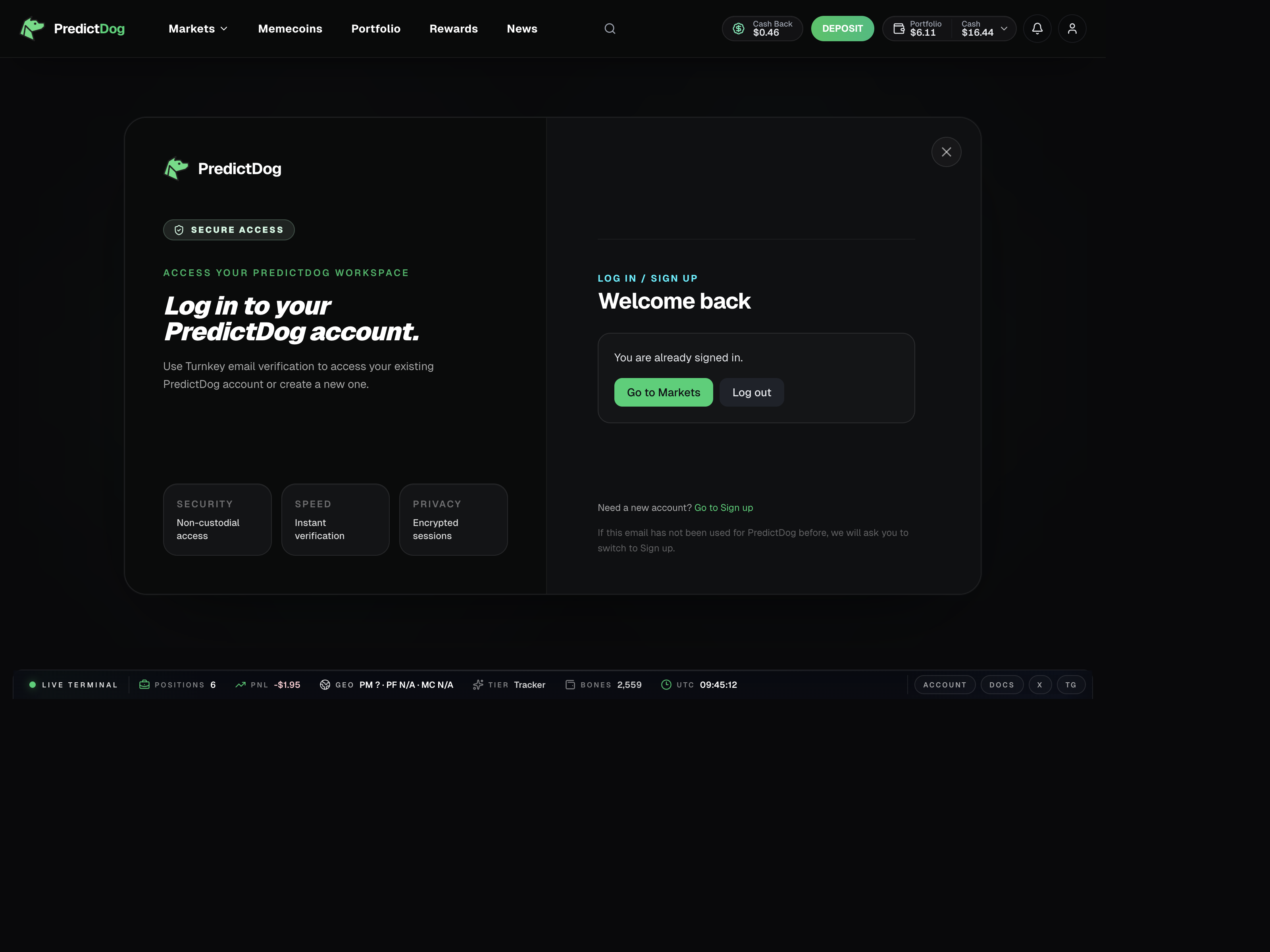 PredictDog login and identity flow